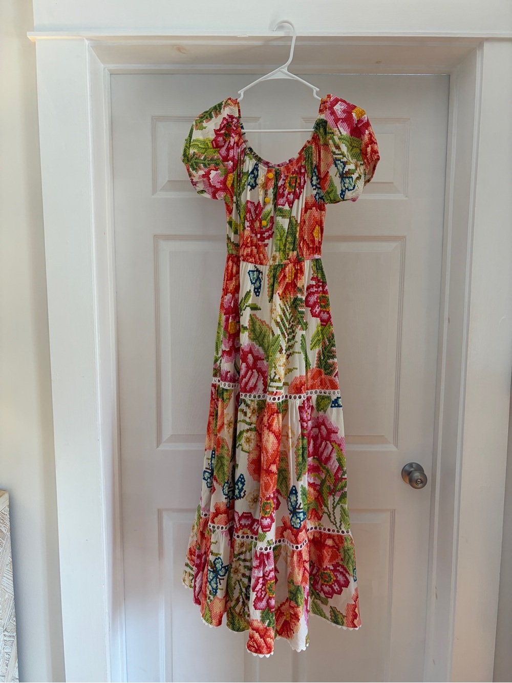 FARM Rio Floral Puff-Sleeve Maxi Dress - Pink, Green & Orange